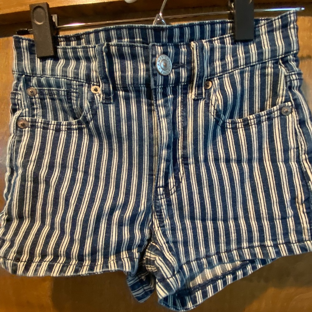 American eagle striped denim shorts